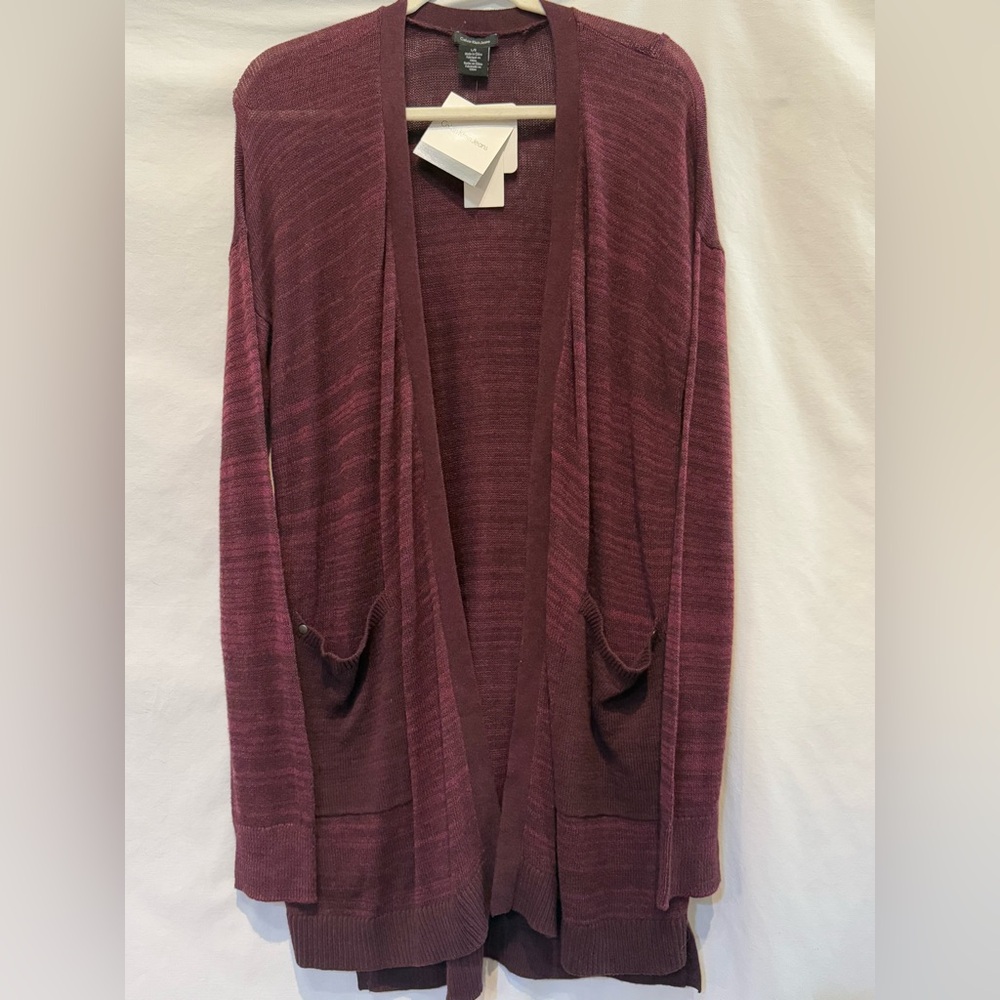 NWT - Calvin Klein Jeans Burgundy Open Front Dropped Shoulder Cardigan